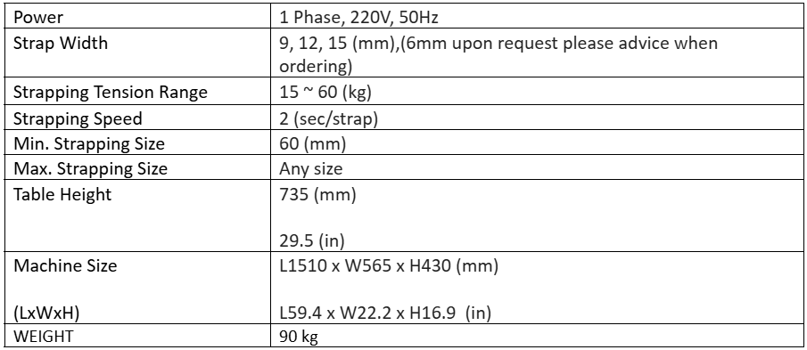 KE-101L & KE-201L heavy duty low table semi automatic carton strapping machine